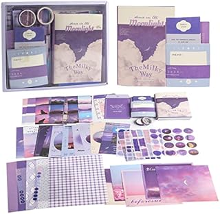 KINBOM Aesthetic Scrapbook Kit, Purple Scrapbooking Journaling Supplies Kit with Stationery Journal Scrapbooking Supplies A6 Grid Notebook for Girls DIY Gift (Moonlight)