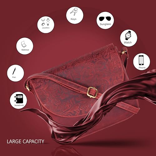 Image of Genuine Leather Shoulder Crossbody Purse For Women with Adjustable Strap, Mobile Pocket & Outside & Inside Zipper