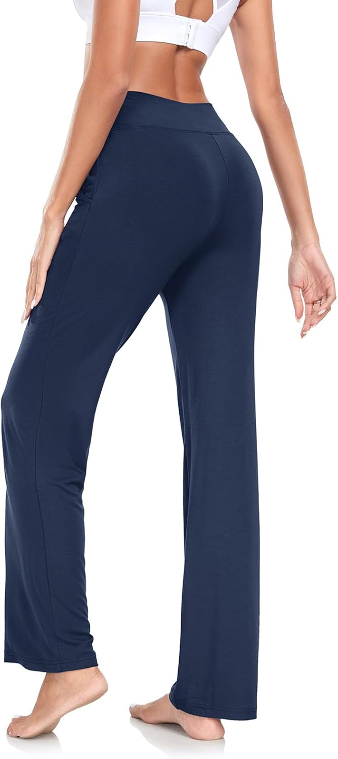 TownCat Women’s Yoga Pants with Pockets, High Waist Workout Straight Leg Pants, Womens Soft Gym Stretch Bootcut Pants - Image 2