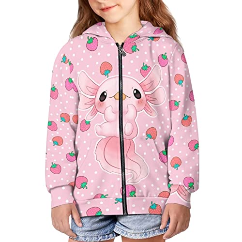 Disnimo Strawberry Axolotl Hoodie Cute Zip Up Hoodie Jacket For Teen Girls Size 8-10 Fashion Sweatshirt For Kids Girls' Fashion Hoodies With Pockets Youth Teens Long Sleeve Shirt Pullover Tops #TOP4