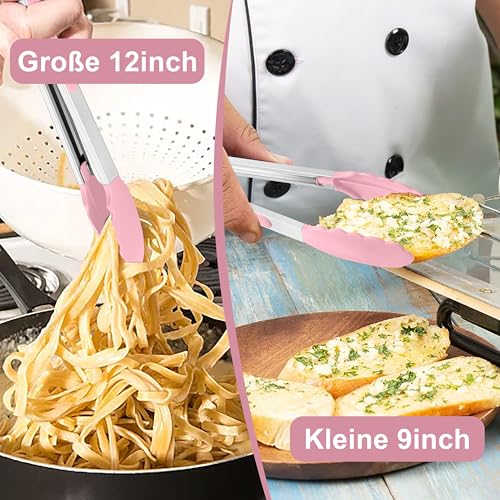 Homikit Küchenzange, Edelstahl Kochzange Grillzange 2er Set - Rosa – Ansicht 6