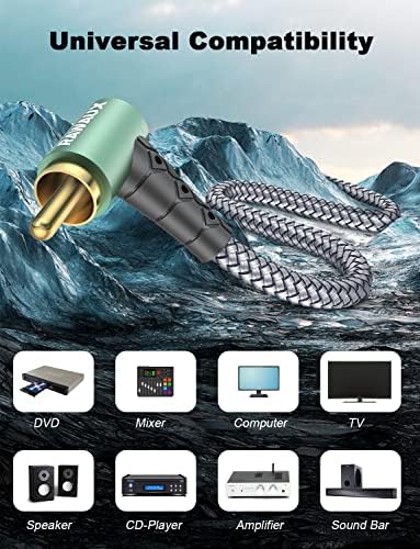 RAWAUX RCA Audio Cables 1M, Double 90 Degree RCA to RCA Cable, Right Angle Subwoofer Cable for Amplifier, Speakers, Soundbar, Home Cinema and HiFi Systems, Green