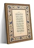 Vintage Framed Islamic Wall Art, Muslim Ramadan Arabic Canvas Wall Decor Painting, Quran Verse Ayatul Kursi Artwork Prints Pictures for Home Living Prayer Room Bedrooms 12x16 Inch Wood Frame