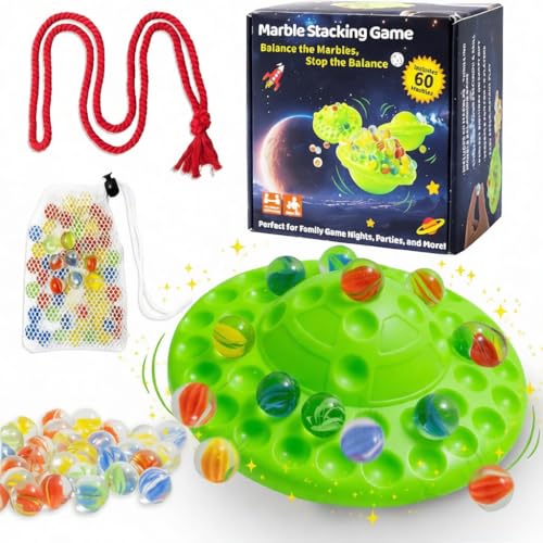 DSLWWT Marble Balance Board Game for Kids & Adults – Fun Family Stacking Challenge Toy with 60 Colorful Balls, Portable Balancing Game for 1-4 Players, Perfect for Travel, Party & Indoor Play