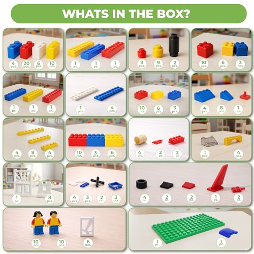 Image of RATNA'S Genius Building Blocks Set, 230 Interlocking Pieces to Make Houses, Helicopters, Boats and Vehicles, Educational Construction Blocks Creative Learning Toy for Kids 3+ Years