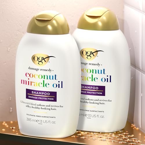 OGX Coconut Miracle Oil Shampoo & Conditioner (385 ml), Moisturising with Coconut Oil & Vanilla Extract, No Sulphate Surfactants, Anti Frizz Formula for Damaged & Dry Hair