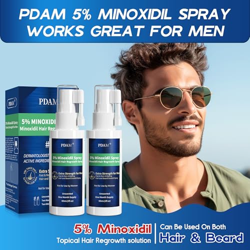 Image of Minoxidil for Men Hair Growth Spray - 5% Topical Minoxidil for Hair and Beard Growth, Extra Strength Hair Regrowth Treatment for Hair Loss & Thinning Hair, 2 Fl Oz (60ml) *2