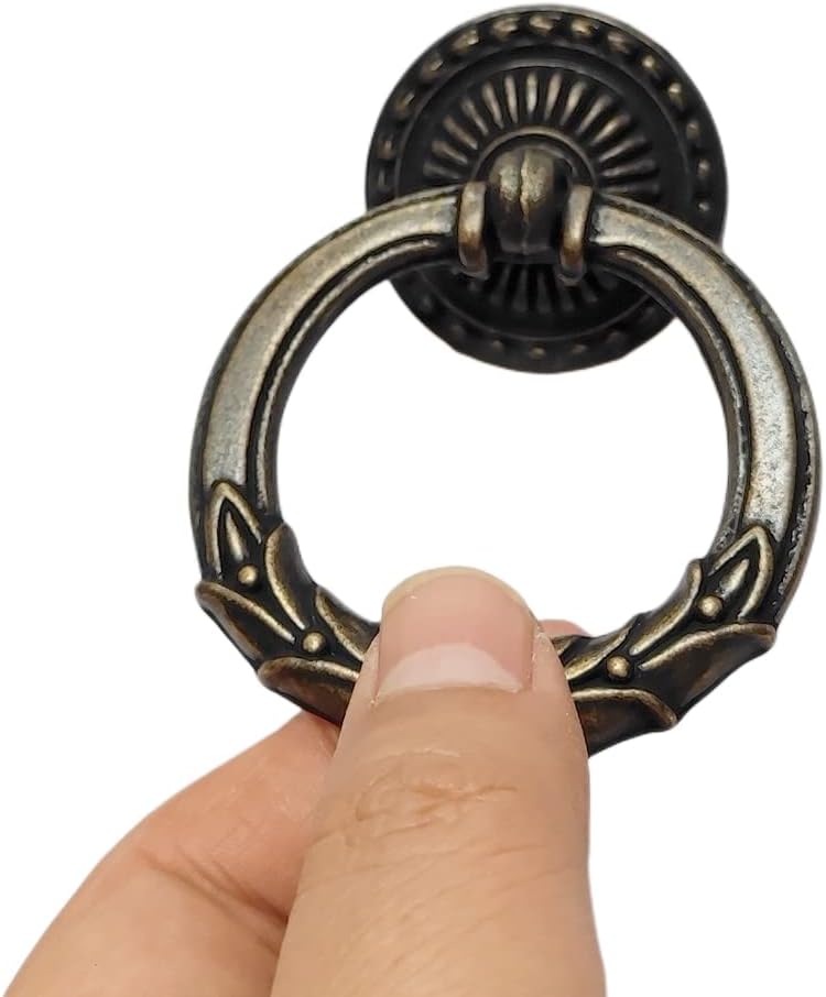 Vintage Look Single Drop Pull Ring Knob Drawer Pull Pendant Dresser Pull Handles Dark Antique Copper Pull Ring Diameter: 2.36" (60 Mm) (10)
