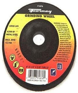 Forney 71876 Grinding Wheel with 5/8-Inch Arbor, Metal Type 27, A24R-BF, 4-Inch-by-1/4-Inch