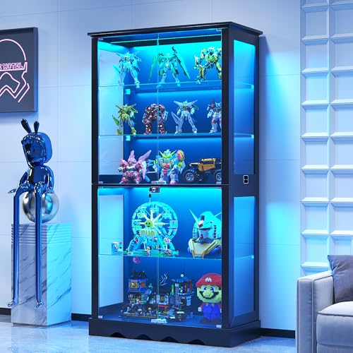 Image of 180cm Glass Display Cabinets with 3 Color Lights for Collectibles Bookcases