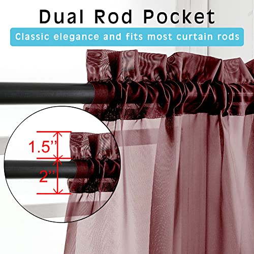 Image of OVZME Burgundy Sheer Curtains 84 inch Length 2 Panels Set, Light Filtering Sheer Privacy Curtain Drapes, Rod Pocket Window Treatments Voile Curtains for Living Room Bedroom, 42 inch W x 84 inch L