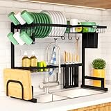 Kitsure Over The Sink Dish Drying Rack - 23.6' to 35'x21.2', Adjustable Sink Drying Rack for Kitchen Sink with Large Capacity, 2-Tier Dish Rack Over Sink with Multifunctional Baskets,Black