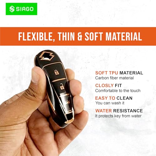 Image of SIAGO TPU Key Cover Compatible with Maruti Suzuki Baleno, Vitara Breeza, S Cross, Ciaz, Swift, Ignis, 3 Button Smart Key Cover (Black Pack of 1)