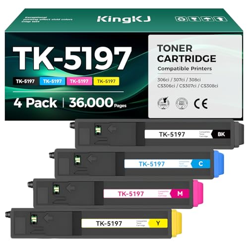TK-5197 TK5197 Toner Cartridge 4-Pack High Yield With Chip Replacement for Kyocera TK-5197 TK5197 Compatible with Kyocera TASKalfa 306ci 307ci 308ci Copystar CS306ci CS307ci CS308ci Printers Copy Ink