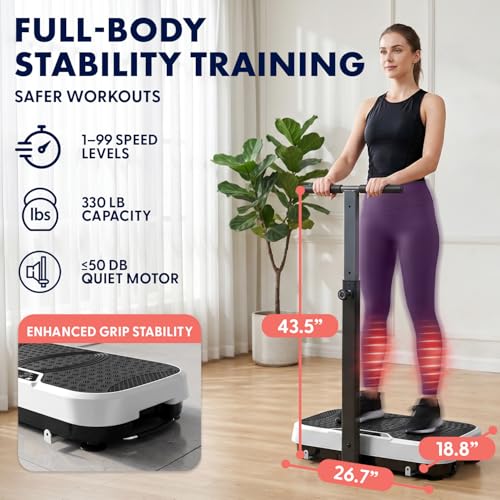 SQUATZ Vibration Plate Exercise Machine with Handlebar, Vibration Plate with Handles, 1-99 Speed Levels, 10 Preset Programs, Low-Impact Home Fitness Platform with Remote, Portable Design, Gray by SQUATZ - Used condition - Image 2