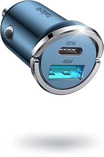 USB C Car Charger, [PD45W & QC45W] Dual Fast Ports Fast Charge Car Charger [All Metal & Mini] Cigarette Lighter Adapter for iPhone 14/13/12 Pro Max Samsung S22/21 Note20/10 Google Pixel, iPad Pro