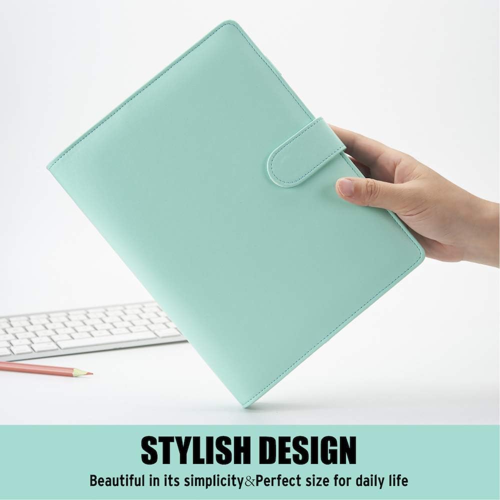 Sooez A5 Notebook Binder, 6 Ring Planner with Stylish Design, Loose Leaf Personal Organizer Binder Cover with Magnetic Buckle Closure, PU Leather Binder for Women with Macaron Colors (Mint Green)