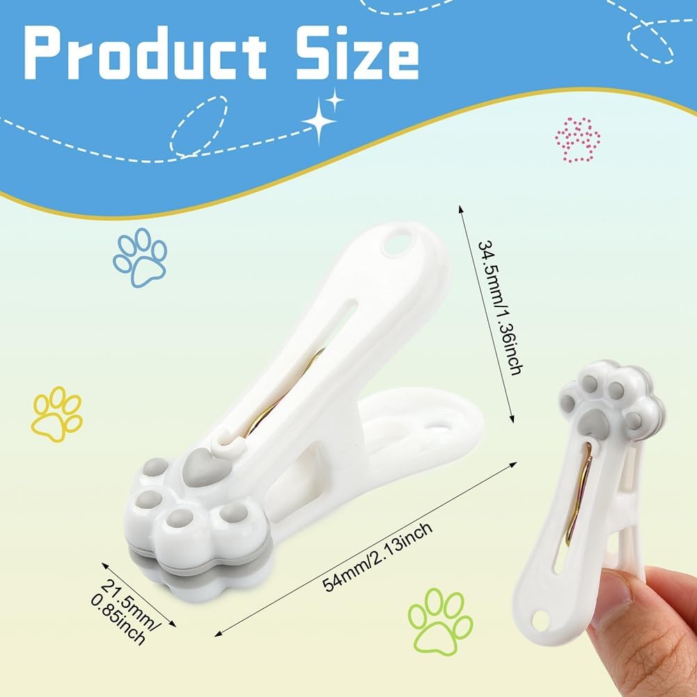24Pcs Paw Print Plastic Clothespins for Hanging Clothes, Cute Heavy Duty Laundry Clothes Pins Clips with Spring, Non Slip Traceless Cloth Pegs for Bag Food Package Photo Wall Displays