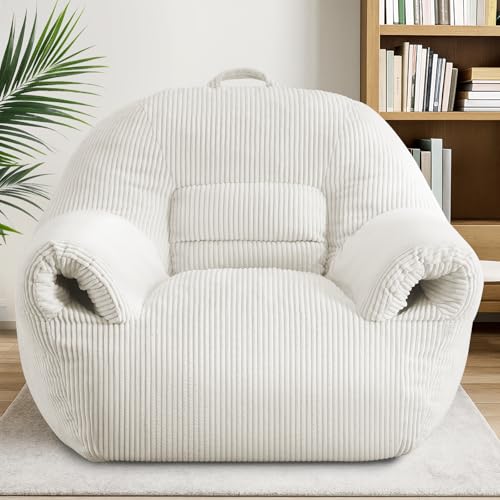 DAICO Bean Bag Chairs for Adults Bean Bag Sofa with Ottoman Comfy Accent Chair with Armrests Corduroy Single Lazy Sofas with Foam for Living Room Reading Bedroom Gaming Office Beige