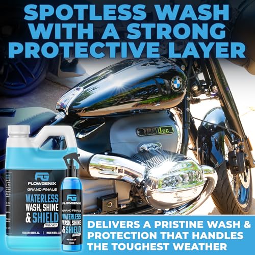 Image of Flowgenix Waterless Car Wash Spray - Grand Finale - Motorcycle Cleaner & Car Wax Polish (1 Gal or 128 oz) - Ceramic Coating - Quick Detailer Spray to Make Your Vehicle Shine