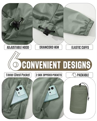 33,000ft Wasserdichte Regenjacke für Herren Atmungsaktiv Fahrrad Jacke Leichte Outdoorjacke Windjacke Regenmantel mit Kapuze – Bild 6