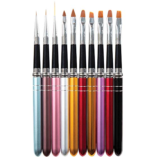 ForPro Professional Collection Nail Techs Choice 10-Piece Nail Art Brush Set, Includes Two Oval, Two Tapered, Three Flat and Three Stripping Brushes for Any Nail Art Design, 6” L Each