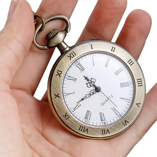 Image of Vintage Pocket Watches for Men with Chains, Analog Pocketwatch for Women Roman No. Gifts for Dad /Grandpa Gifts for Him for Birthday