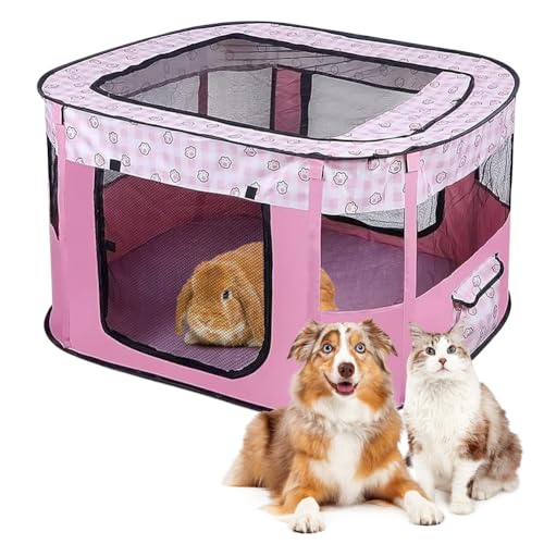 Recinto pieghevole per cuccioli e animali - In tessuto Oxford - Tenda rettangolare per cani, conigli, porcellini d'India e gatti - Per interni o esterni - 70 x 55 x 40 cm - Rosa