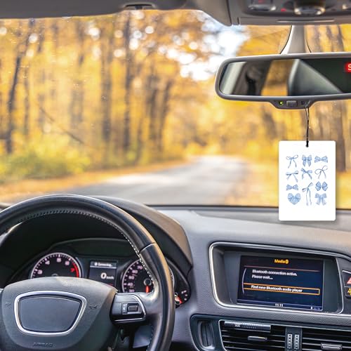 Image of Blue Coquette Bow Preppy Lavender Car Air Freshener, Trendy Funky Cherry Lucky 8 Ball Hanging Air Freshener 4 Pcs for Cars Closet Drawer Books, Cute Girly Car Accessories Mirror Decor for Women