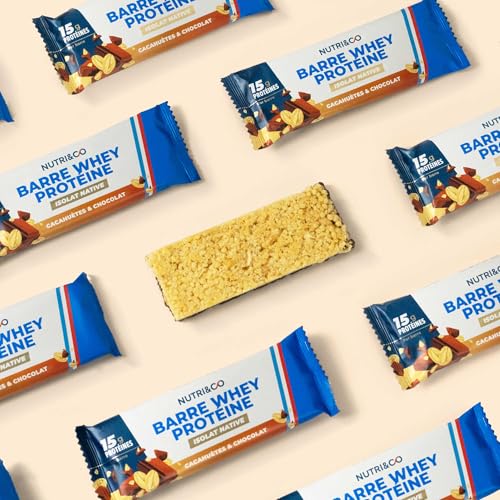 NUTRI & CO Barres Protéinées Whey Isolat Native - 15g de Protéines - Musculation & Récupération - 100% Clean sans protéines végétales ni Huile de Palme – Lot de 12 Barres Cacahuètes & Chocolat – Image 3
