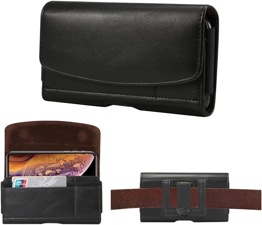 Premium PU Leather Cell Phone Belt Clip Holster Pouch Case w/ Belt Loop Wallet ID Card Slots for Samsung Galaxy A53/ A52/ A31/ A11/ S20 FE/ S9 Plus/ Google Pixel 3a XL/ 3XL/ 4 XL/ 6/ OnePlus 9/8/ 8T