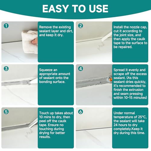 Image of Grey Silicone Caulk for Bathroom & Kitchen,Waterproof Silicone Sealant for Shower, Countertops, Easy to Use with Tool, Stronger Adhesion, Shrink & Crack Proof, Long-Lasting (5.29oz Grey)