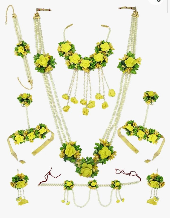 Siddhivinayak Flower Jewellery Set, Pink, Moti Color for Haldi, Baby Shower, Mehendi and Godbharai for Women and Girls (B09V85RJY8) Amazon Price History, Amazon Price Tracker