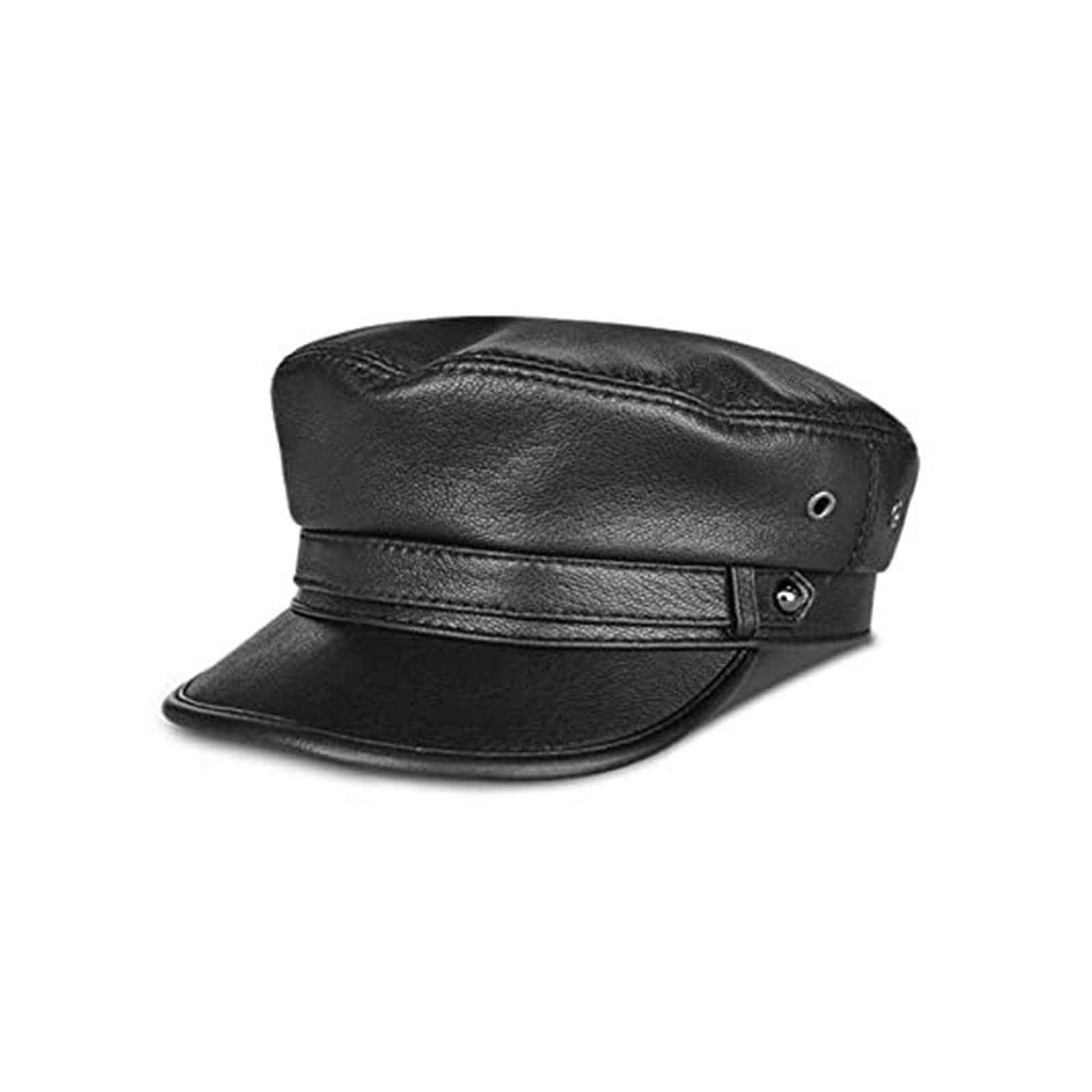 Man Genuine Leather Baseball Cap Hat Black Real Student Trucker Sport - Flat (XXL)