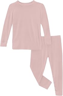 KicKee Solid Color Pajama Set with Long Sleeve Tee, Baby to Kid Super Soft Fitted Pajamas
