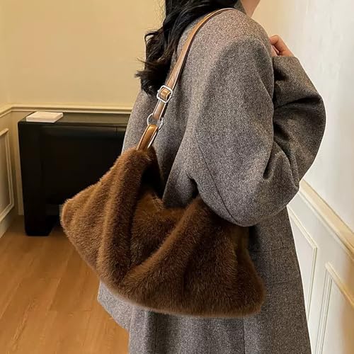 Cartera de piel sintética para mujer, bolso tipo tote mullido y acolchado, para invierno, con asa de hombro y bandolera miniatura 3