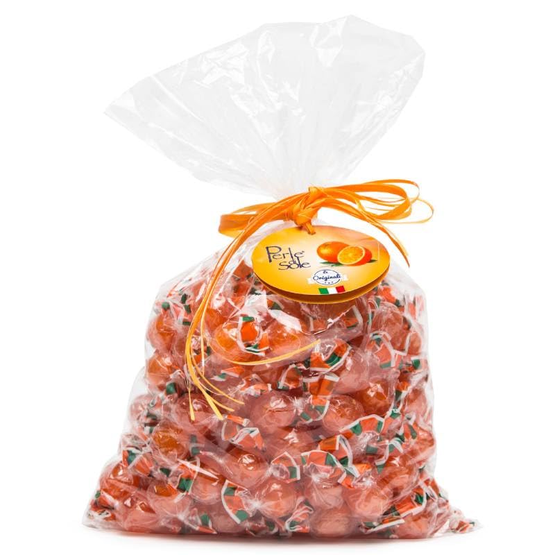 Perle di Sole Twarde cukierki o smaku pomarańczy 1000 g wypełnione musującym proszkiem