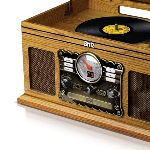 BRITZ Tourne-Disque Retro 2x50W- 33/45/78 Tours – USB SD/Bluetooth Radio FM/Lecteur CD/Cassette – 2 HP Stéréo – Bois - Les Beatles, Paul McCartney, John Lennon, RIngo Starr, George Harrison BRITZ Tourne-Disque Retro 2x50W- 33/45/78 Tours - USB SD/Bluetooth Radio FM/Lecteur CD/Cassette - 2 HP Stéréo - Bois – Image 3