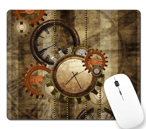 Retro Steampunk Clocks and Gears Mouse Pad Non-Slip Rubber Base Gaming MousePads for Computers Laptop Office, Computer Mouse Pad for Wireless Mouse, 9.5"x7.9"x0.12" Inch(240mm x 200mm x 3mm)