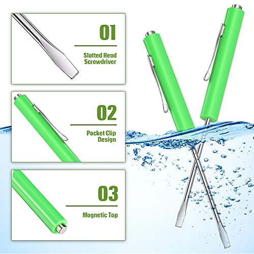 Pocket Magnetic Screwdriver 2 Pieces Mini Slotted Head Screwdriver Small Flat Head Screwdriver With Pocket Clip Magnetic Pocket Screwdriver Set For Home Office Gadgets Repair Electricians Tool (Green) #TOP2