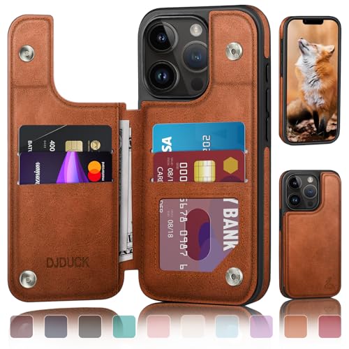 DJDUCK Designed for iPhone 13 Pro Max Case Wallet with Card Holder [Magnetic Clasp Cover] [RFID Blocking Leather Protection] Shockproof Women Men Cases 6.7 Inch for Apple 13 Pro Max Light Brown