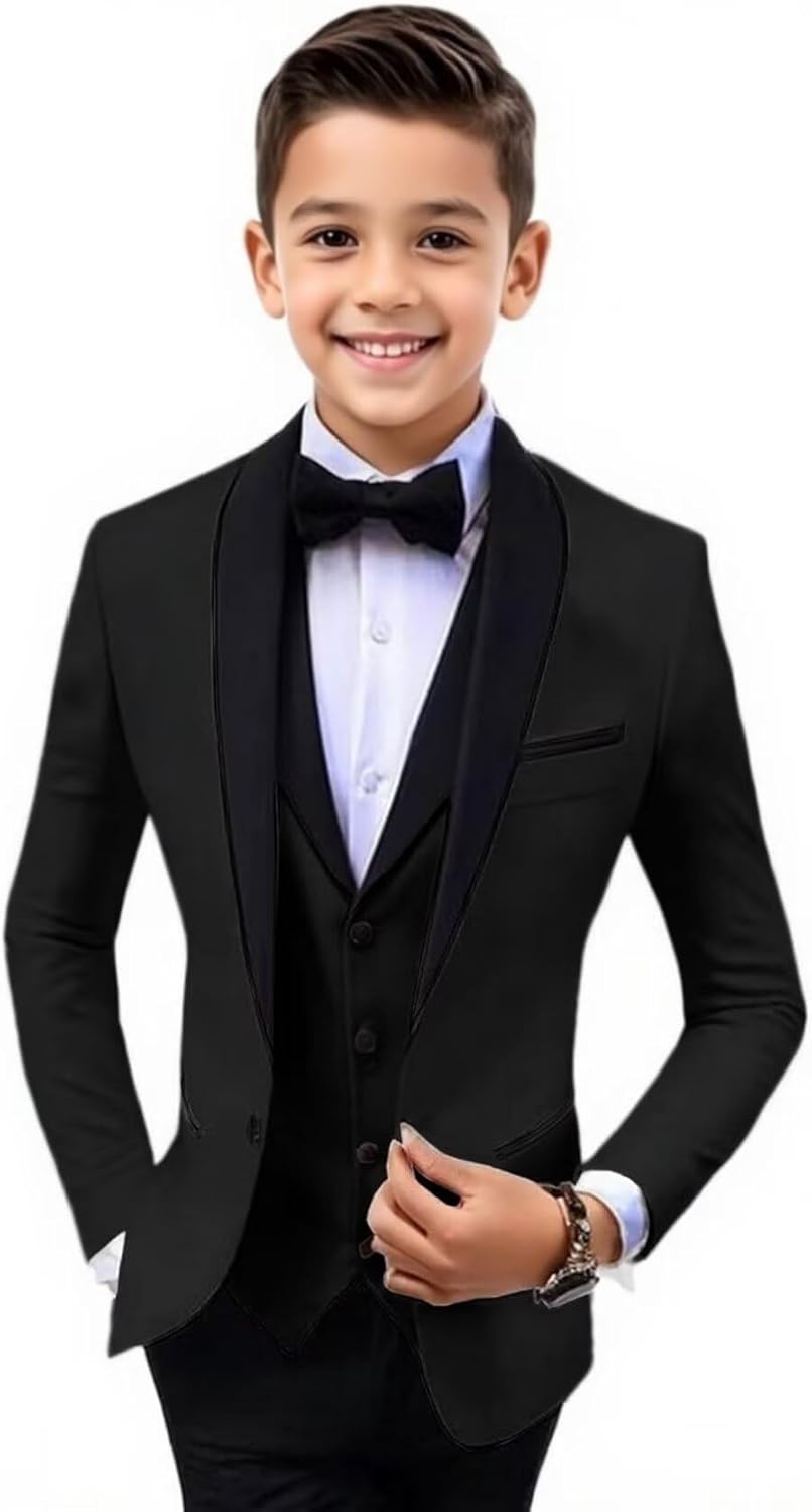 Suit for Boys Kids 3 Piece Formal Slim Fit Suits Toddler Boy Wedding Tuxedo Ring Bearer Outfit Sets Suit