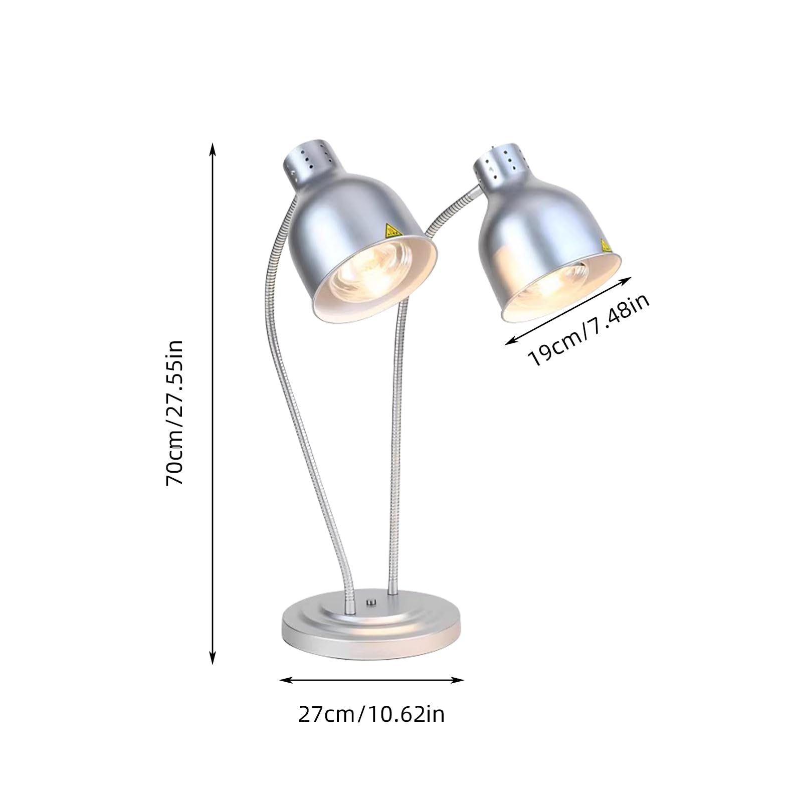 Lampe chauffante de cuisine - 250 W - Lampe infrarouge - Double tête - Autonome - Pour buffets, salle à manger, hôtels, commerciaux, maintien au chaud - Argenté