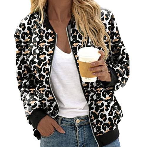 unilarinna Chaqueta bomber para mujer, bohemio, estampado de leopardo, Caridgan, primavera, otoño, chaqueta de punto, sudadera de calle, con cremallera, chaqueta con cremallera, 90s casual, Negro , XL