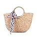 Naudamp Borsa da Spiaggia da Donna in Paglia Borsa a Mano Borsa Tonda Borsa Estiva intrecciata a mano Borsa Piccola con Sciarpa