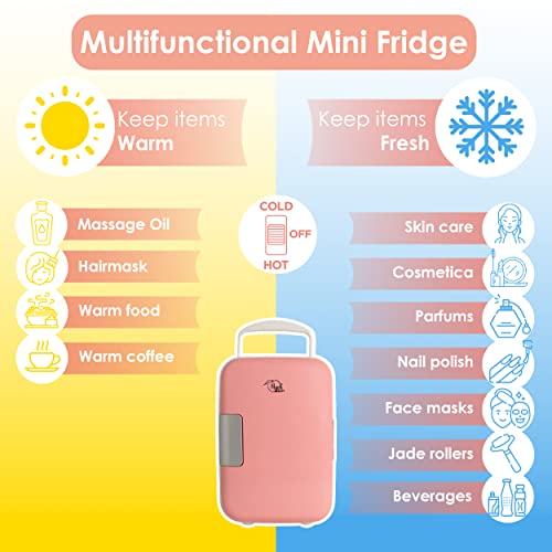 Peach Beauty® Mini Koelkast 4L | Mini Skincare Fridge met Koeling en Verwarming Functies 12V/220V | Kleine Draagbare Mini-Koelkast | Elektrische Mini Fridge voor Kamer Decoratie en Kantoor | Roze - Afbeelding 5