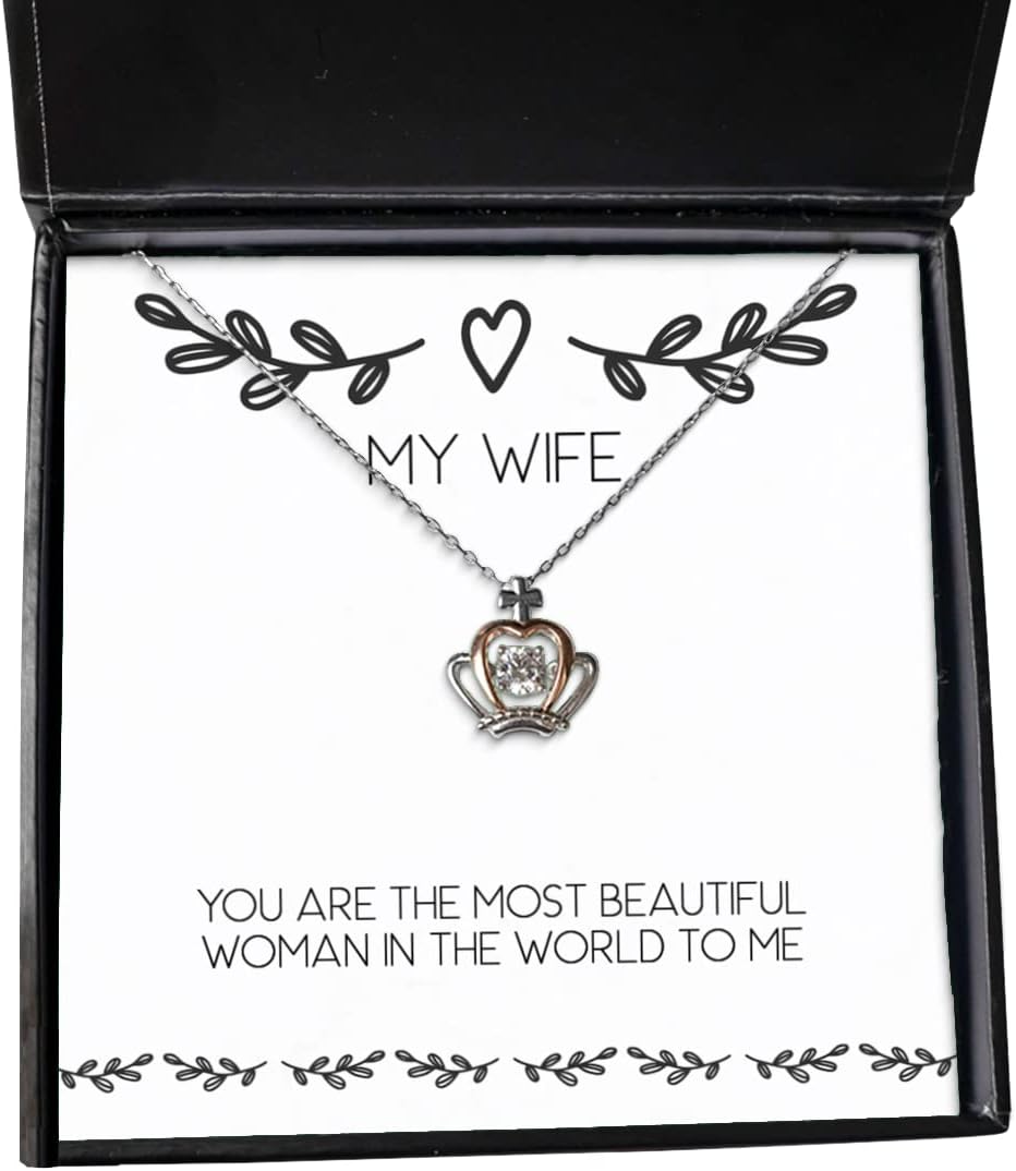 Unique Wife, You are The Most Beautiful Woman in The World to me, Christmas Crown Pendant Necklace for Wife