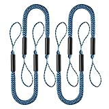 4 Pcs Boat Bungee Dock Lines, 4 Feet Mooring Rope for Docking Stretches to 6 Feet, Mooring Line Boat Accessories Docking Ropes PWC Dock Ties for Boats (Blue and Black)