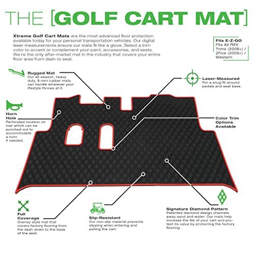 Xtreme Mats Ezgo Rxv Golf Cart Mat, Full Coverage Golf Cart Floor Liner Mat - Only Fits Ezgo Rxv (2008-2022) & 2Five (2009+) - Black With Red Trim #TOP2