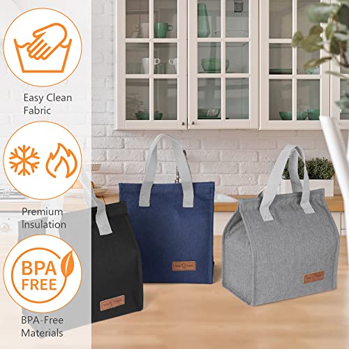 Vicloon Lunch Bag, Klein Lunchtasche, Faltbare Isoliertasche, Thermotasche mit Folienfutter, Mittagessen Tasche für Unterwegs, Arbeit, Schule, Ausflug Lebensmitteltransport - Schwarz